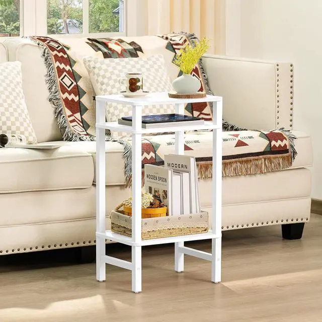 Alt view image 6 of 7 - 28in Tall Side Table 3-Tier Small Narrow End Table for Couch, Skinny Nightstand for Small Space, Farmhouse Slim Night Stand with Storage, Wooden Frame Thin Bedside Table, for Living Room, White