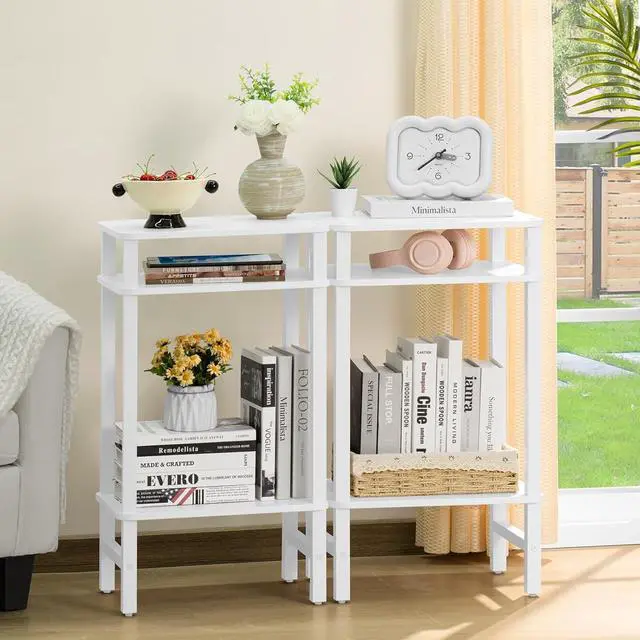 Alt view image 7 of 7 - 28in Tall Side Table 3-Tier Small Narrow End Table for Couch, Skinny Nightstand for Small Space, Farmhouse Slim Night Stand with Storage, Wooden Frame Thin Bedside Table, for Living Room, White