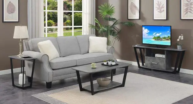Alt view image 5 of 5 - Convenience Concepts Graystone Coffee Table, Weathered Gray / Black Frame