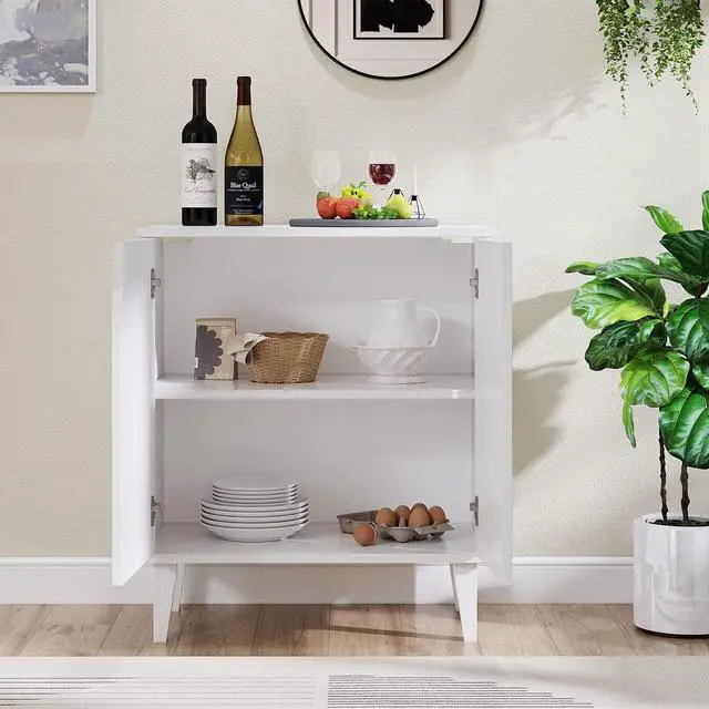 Alt view image 3 of 7 - Panana White Coffee Bar Cabinet, Farmhouse Kitchen Sideboard Buffet Storage Cabinet White Accent Sideboard Buffet Cabinet for Kitchen, Dining Room, Living Room, Hallway