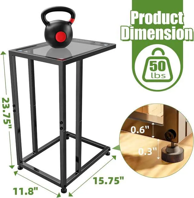 Alt view image 3 of 7 - Simple Trending Tempered Glass C Shaped End Table, TV Tray Side Table for Couch, Black