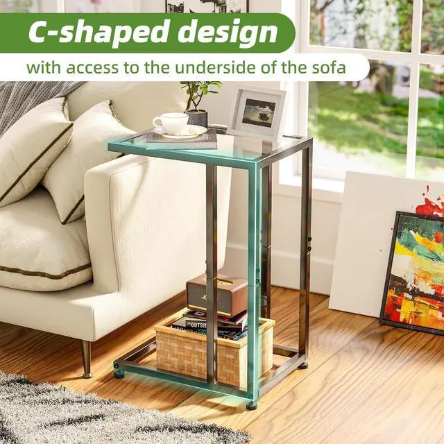 Alt view image 5 of 7 - Simple Trending Tempered Glass C Shaped End Table, TV Tray Side Table for Couch, Black