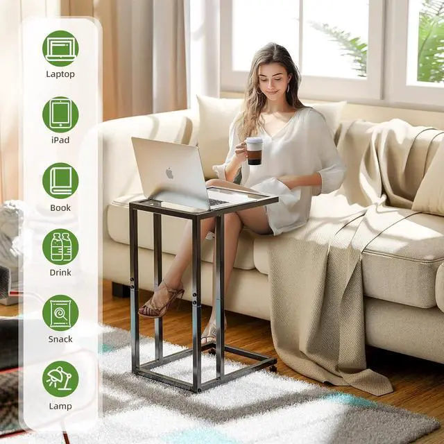 Alt view image 7 of 7 - Simple Trending Tempered Glass C Shaped End Table, TV Tray Side Table for Couch, Black