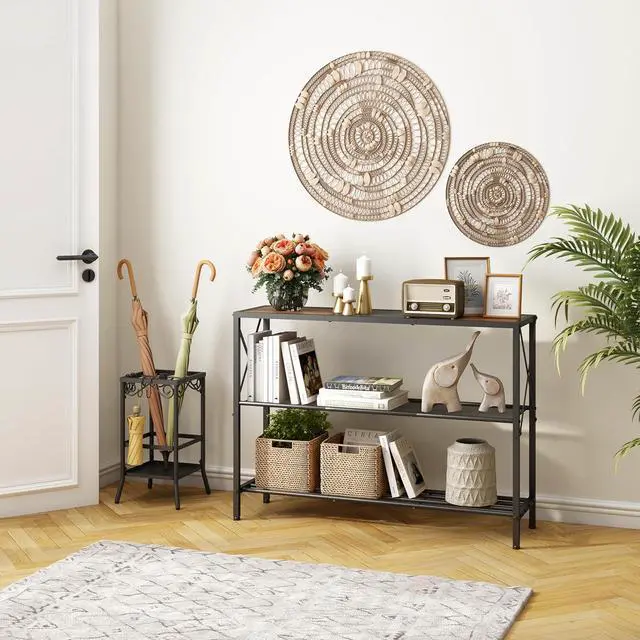 Alt view image 4 of 7 - Hoctieon Industrial Console Table, 3 Tier Entryway Table, Hallway Table, Narrow Sofa Table with Shelves, Entrance Table for Entryway, Rustic Brown&Black