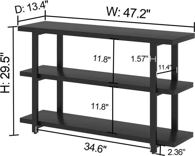 Alt view image 2 of 7 - FOLUBAN Black Entryway Table, Modern Console Tables with 3 Tier Storage Shelves for Living Room, Wood and Metal Sofa Table for Hallway, Entrance, or Behind Couch, 47 Inch