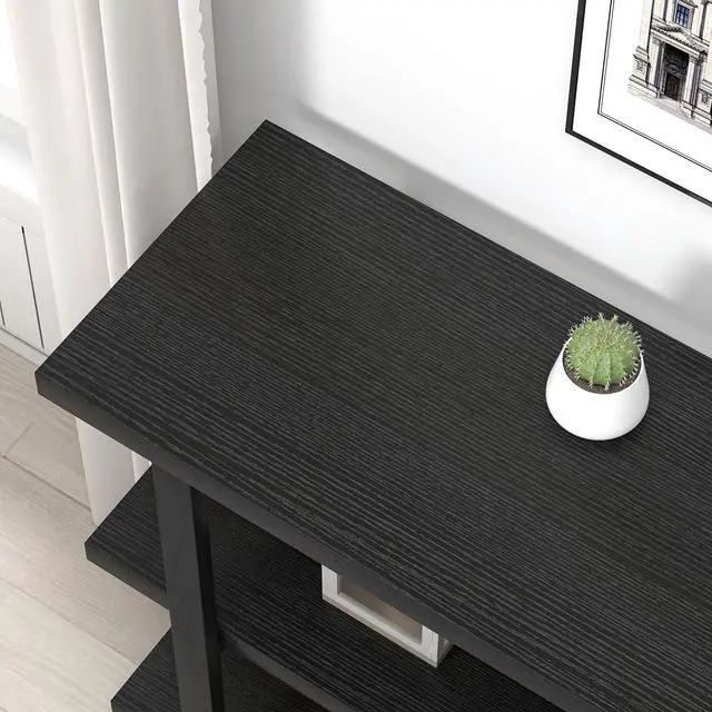 Alt view image 4 of 7 - FOLUBAN Black Entryway Table, Modern Console Tables with 3 Tier Storage Shelves for Living Room, Wood and Metal Sofa Table for Hallway, Entrance, or Behind Couch, 47 Inch