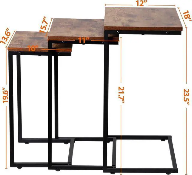 Alt view image 3 of 7 - SUPER DEAL Nesting Side Tables Set of 3 Industrial C Shaped End Table Set Stackable Coffee Table Heavy Duty Metal Frame for Small Space, Living Room, Bedroom, Tray for Laptop Coffee Snack
