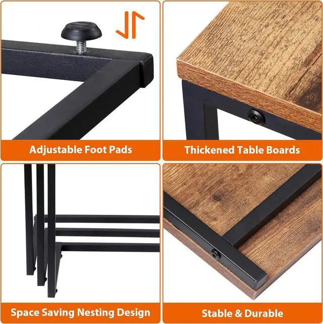 Alt view image 4 of 7 - SUPER DEAL Nesting Side Tables Set of 3 Industrial C Shaped End Table Set Stackable Coffee Table Heavy Duty Metal Frame for Small Space, Living Room, Bedroom, Tray for Laptop Coffee Snack