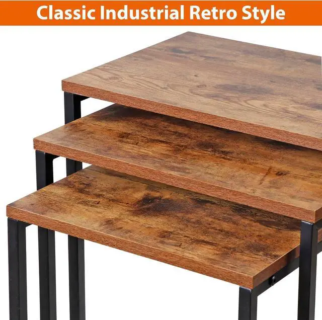 Alt view image 6 of 7 - SUPER DEAL Nesting Side Tables Set of 3 Industrial C Shaped End Table Set Stackable Coffee Table Heavy Duty Metal Frame for Small Space, Living Room, Bedroom, Tray for Laptop Coffee Snack