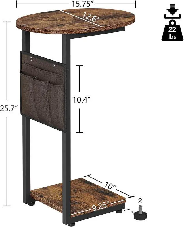 Alt view image 3 of 7 - Vagusicc C Shaped End Table for Couch, Small Side Table for Couch, Small Couch Side Table for Small Spaces, Side Table Slide Under Sofa Table TV Tray with Metal Frame for Living Room, Bedroom (Brown)