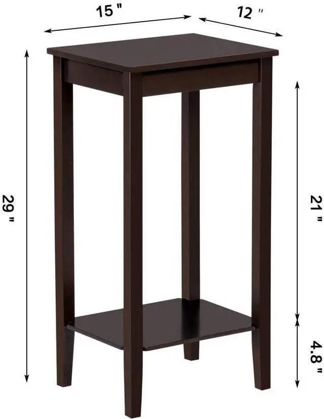 Alt view image 3 of 7 - Yaheetech Side Table Set of 2, Wooden End Tables with Storage Shelf and Solid Wood Legs, 29in High Telephone Table Narrow Sofa Side Tables for Living Room/Small Spaces/Hallway/Study, Dark Coffee