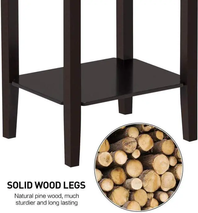 Alt view image 5 of 7 - Yaheetech Side Table Set of 2, Wooden End Tables with Storage Shelf and Solid Wood Legs, 29in High Telephone Table Narrow Sofa Side Tables for Living Room/Small Spaces/Hallway/Study, Dark Coffee