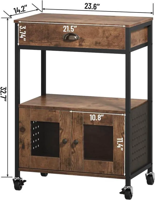 Alt view image 2 of 7 - Catrimown Coffee Cart with Storage, Coffee Cart Station, Coffee Bar Cart on Wheels, Small Microwave Cart with Drawer for Kitchen, Living Room, Rustic Brown