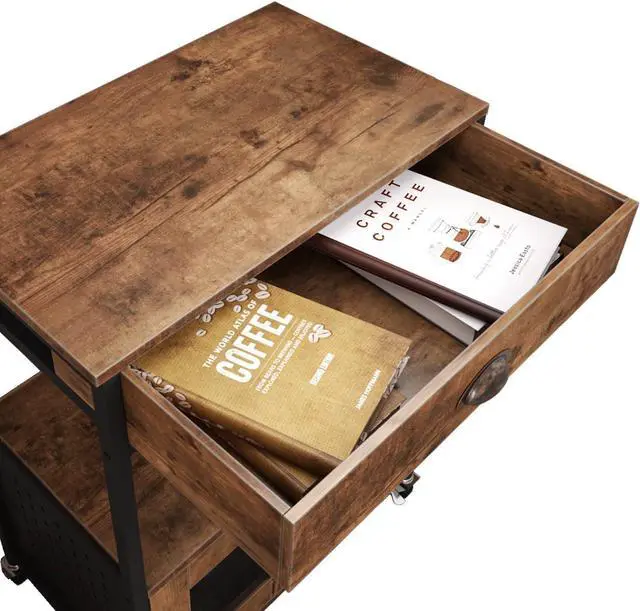 Alt view image 4 of 7 - Catrimown Coffee Cart with Storage, Coffee Cart Station, Coffee Bar Cart on Wheels, Small Microwave Cart with Drawer for Kitchen, Living Room, Rustic Brown