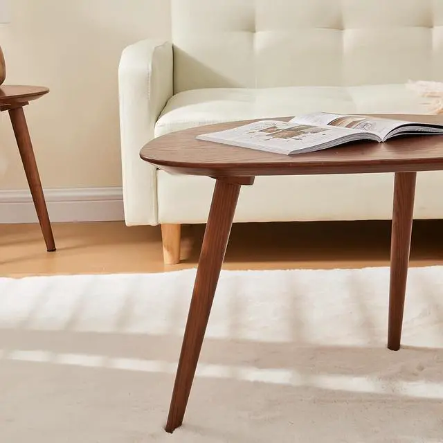 Alt view image 5 of 6 - Solid Wood Table Desk, Coffee Table End Table Round for Kitchen Dining Room, Living Room, Bedroom and Restaurant, 4 Legs Removable-Walnut