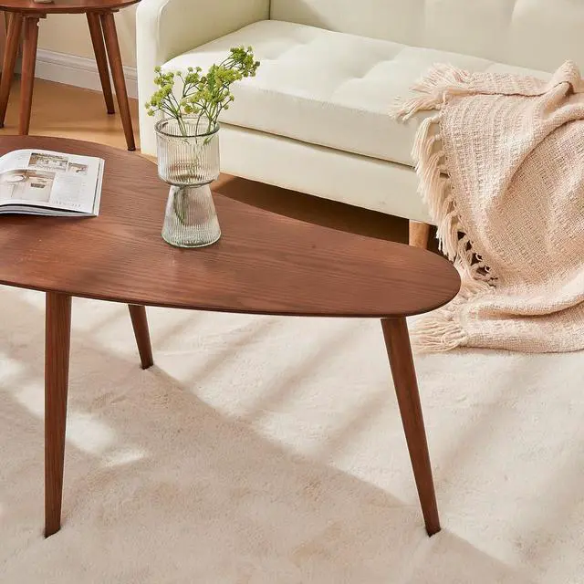 Alt view image 3 of 6 - Solid Wood Table Desk, Coffee Table End Table Round for Kitchen Dining Room, Living Room, Bedroom and Restaurant, 4 Legs Removable-Walnut