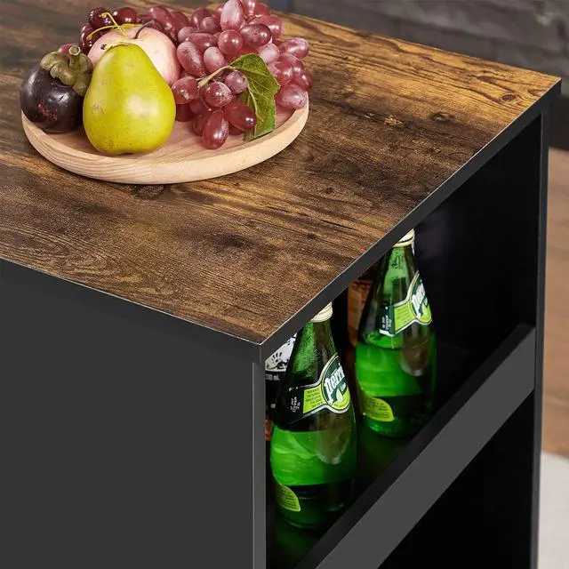 Alt view image 3 of 6 - VECELO Small Bar Table and Chairs Tall Kitchen Breakfast Nook with Stools/Dining Set for 2, Storage Shelves, Space-Saving, Retro