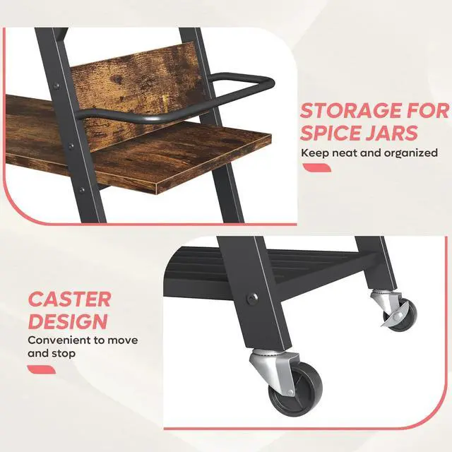 Alt view image 4 of 7 - Bestier Coffee Bar Station, Kitchen Island Cart with Storage, Coffee Cart with Drawer, Paper Towel Holder and Lockable Wheels, Bar Table for Dinning Room Living Room, Rustic