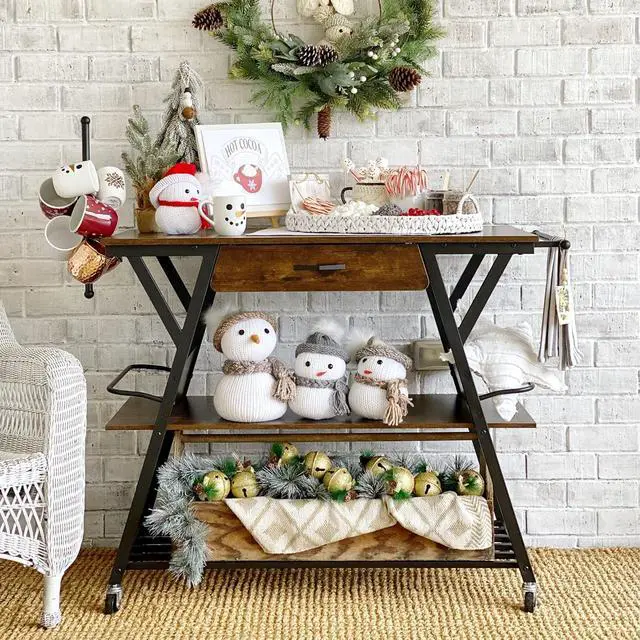 Alt view image 6 of 7 - Bestier Coffee Bar Station, Kitchen Island Cart with Storage, Coffee Cart with Drawer, Paper Towel Holder and Lockable Wheels, Bar Table for Dinning Room Living Room, Rustic