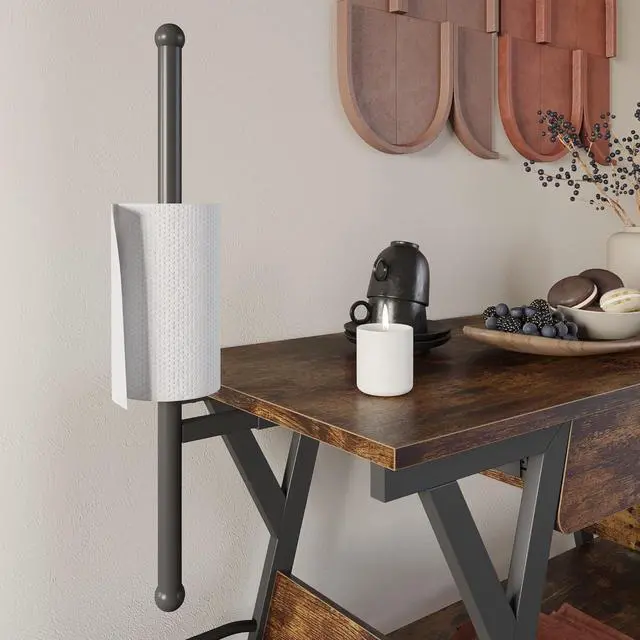Alt view image 5 of 7 - Bestier Coffee Bar Station, Kitchen Island Cart with Storage, Coffee Cart with Drawer, Paper Towel Holder and Lockable Wheels, Bar Table for Dinning Room Living Room, Rustic