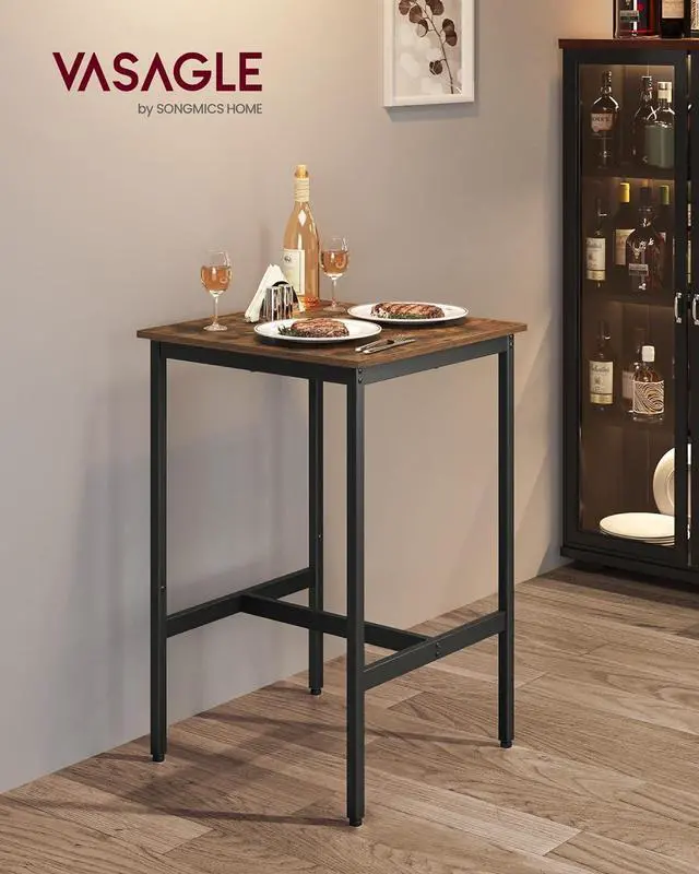 Alt view image 2 of 7 - VASAGLE Bar Table, Small Kitchen Dining Table, High Top Pub Table, Bar Height Cocktail Table for Living Room Party, Sturdy Metal, 23.6 x 23.6 x 35.4 Inches for Narrow Spaces, Rustic Brown and Black