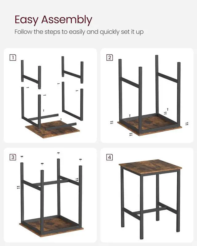 Alt view image 7 of 7 - VASAGLE Bar Table, Small Kitchen Dining Table, High Top Pub Table, Bar Height Cocktail Table for Living Room Party, Sturdy Metal, 23.6 x 23.6 x 35.4 Inches for Narrow Spaces, Rustic Brown and Black