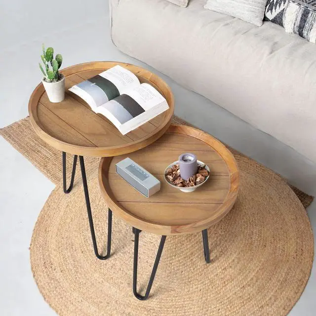 Main image of Oakrain Nesting Tables for Living Room, Round Nesting Coffee Table, Farmhouse End Tables Living Room Set of 2, Wood Side Tables Set of 2 for Sofa, Bedroom