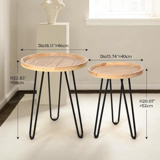 Alt view image 2 of 7 - Oakrain Nesting Tables for Living Room, Round Nesting Coffee Table, Farmhouse End Tables Living Room Set of 2, Wood Side Tables Set of 2 for Sofa, Bedroom