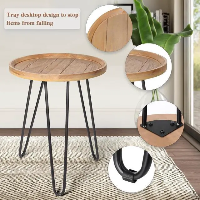Alt view image 3 of 7 - Oakrain Nesting Tables for Living Room, Round Nesting Coffee Table, Farmhouse End Tables Living Room Set of 2, Wood Side Tables Set of 2 for Sofa, Bedroom