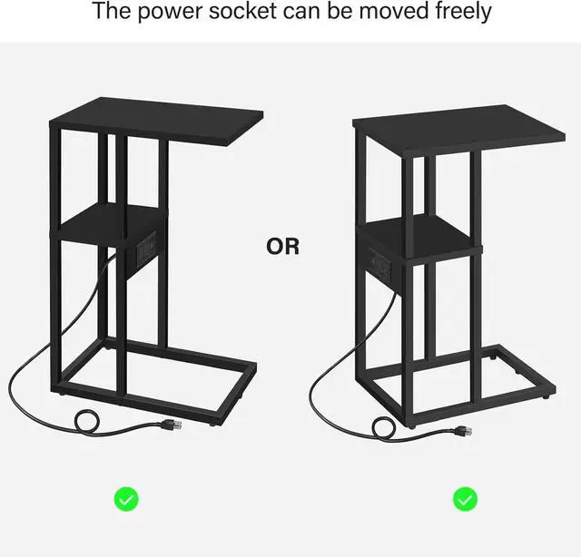 Alt view image 6 of 7 - TUTOTAK C-Shaped Side Table, C Table End Table with Charging Station, Sofa Couch Table for Small Spaces, Couch Side Table for Livingroom, Bedroom, Black TB01BK043