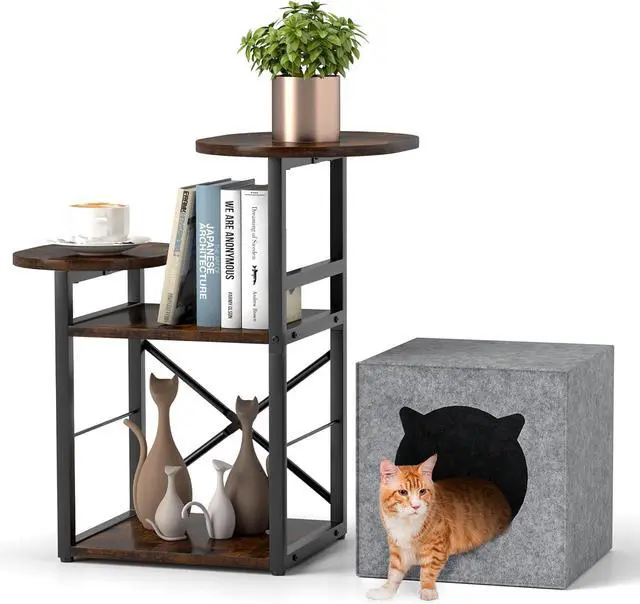 Main image of End Table Round Side Table for Small Spaces Slim Bedside Table Night Stand with Storage Shelves Removable Cat Condo Bed Modern Corner Accent Tables for Living Room Bedroom Plant Stand Balcony