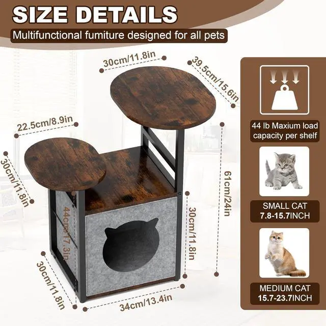Alt view image 2 of 7 - End Table Round Side Table for Small Spaces Slim Bedside Table Night Stand with Storage Shelves Removable Cat Condo Bed Modern Corner Accent Tables for Living Room Bedroom Plant Stand Balcony