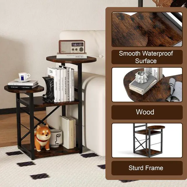 Alt view image 4 of 7 - End Table Round Side Table for Small Spaces Slim Bedside Table Night Stand with Storage Shelves Removable Cat Condo Bed Modern Corner Accent Tables for Living Room Bedroom Plant Stand Balcony