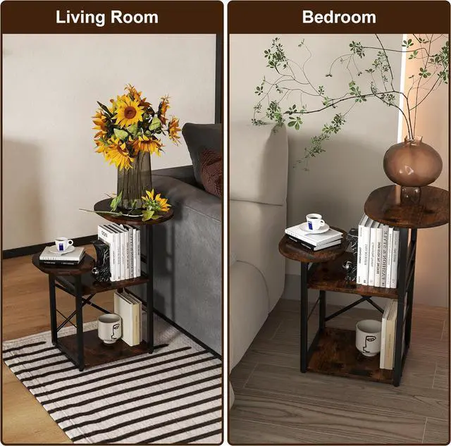 Alt view image 5 of 7 - End Table Round Side Table for Small Spaces Slim Bedside Table Night Stand with Storage Shelves Removable Cat Condo Bed Modern Corner Accent Tables for Living Room Bedroom Plant Stand Balcony