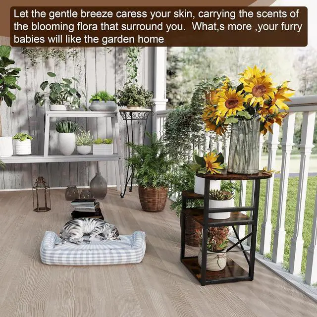 Alt view image 6 of 7 - End Table Round Side Table for Small Spaces Slim Bedside Table Night Stand with Storage Shelves Removable Cat Condo Bed Modern Corner Accent Tables for Living Room Bedroom Plant Stand Balcony