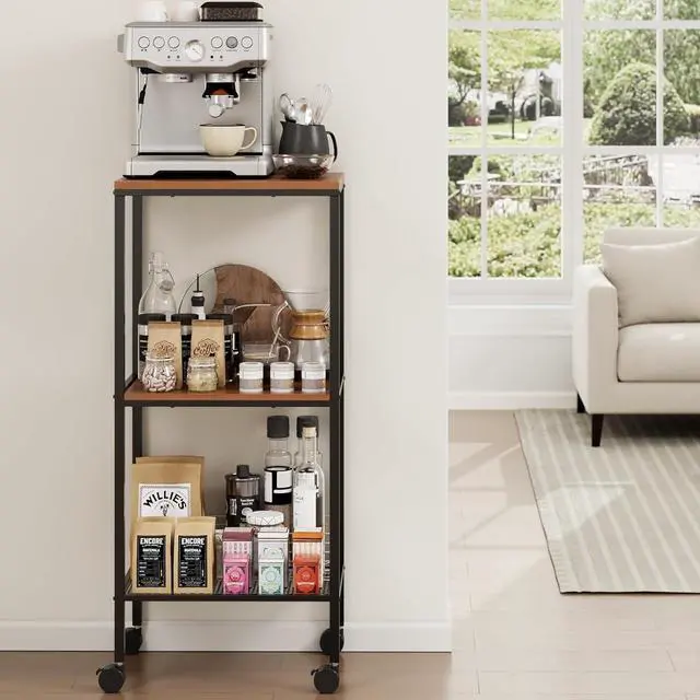 Main image of Coffee Cart, Microwave Cart, 3 Tier Rolling Kitchen Utility cart, Coffee Stand Station,Microwave Stand on Wheels,Corner Bar Cabinet for Small Spaces, Barkers Rack & Home Bar for Entryway