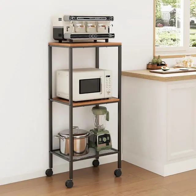 Alt view image 3 of 7 - Coffee Cart, Microwave Cart, 3 Tier Rolling Kitchen Utility cart, Coffee Stand Station,Microwave Stand on Wheels,Corner Bar Cabinet for Small Spaces, Barkers Rack & Home Bar for Entryway