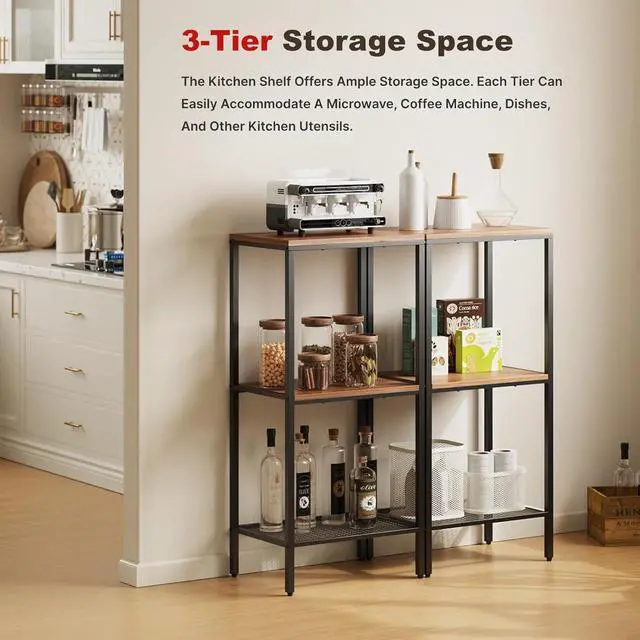 Alt view image 4 of 7 - Coffee Cart, Microwave Cart, 3 Tier Rolling Kitchen Utility cart, Coffee Stand Station,Microwave Stand on Wheels,Corner Bar Cabinet for Small Spaces, Barkers Rack & Home Bar for Entryway