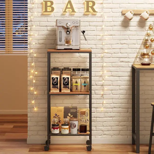 Alt view image 5 of 7 - Coffee Cart, Microwave Cart, 3 Tier Rolling Kitchen Utility cart, Coffee Stand Station,Microwave Stand on Wheels,Corner Bar Cabinet for Small Spaces, Barkers Rack & Home Bar for Entryway
