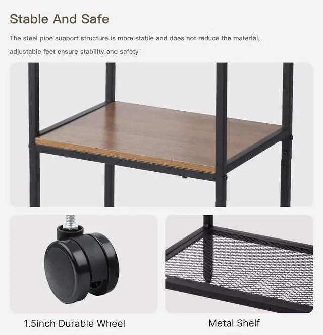 Alt view image 6 of 7 - Coffee Cart, Microwave Cart, 3 Tier Rolling Kitchen Utility cart, Coffee Stand Station,Microwave Stand on Wheels,Corner Bar Cabinet for Small Spaces, Barkers Rack & Home Bar for Entryway