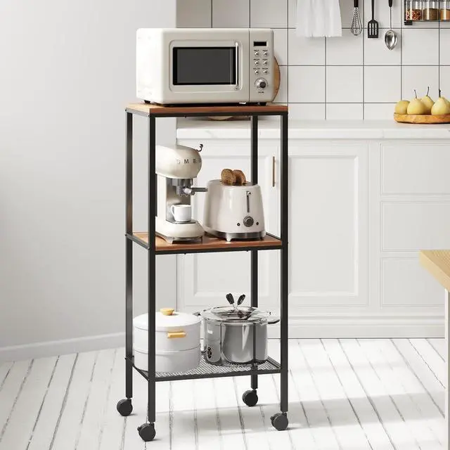 Alt view image 7 of 7 - Coffee Cart, Microwave Cart, 3 Tier Rolling Kitchen Utility cart, Coffee Stand Station,Microwave Stand on Wheels,Corner Bar Cabinet for Small Spaces, Barkers Rack & Home Bar for Entryway