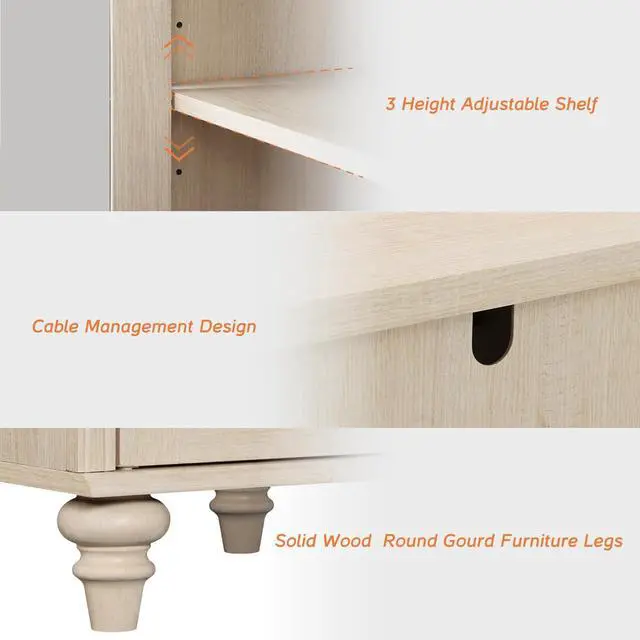 Alt view image 5 of 7 - WAMPAT Buffet Cabinet with Glass Doors, Coffee Bar Table Wood Kitchen Storage Cabinets with Storage Cabinets & Adjustable Shelf, Modern Farmhouse Sideboard Credenza for Dining Room, Beige, 34 inch