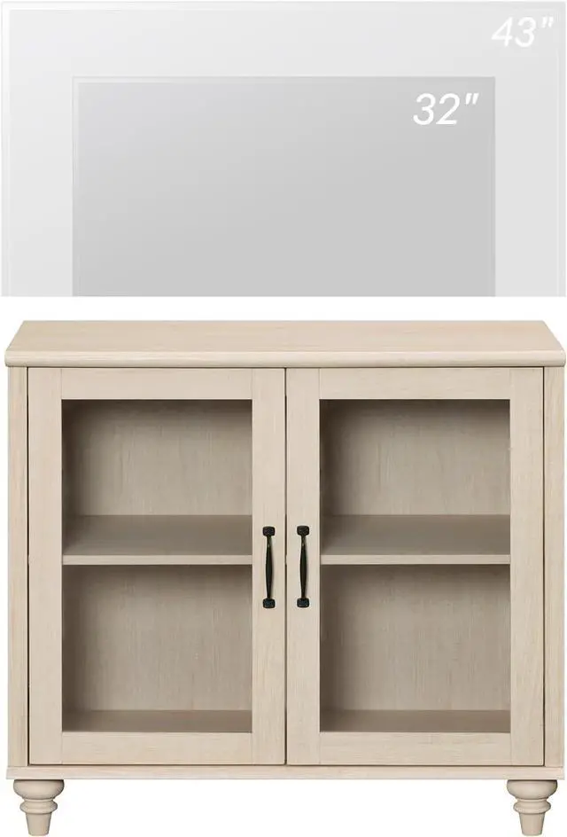 Alt view image 7 of 7 - WAMPAT Buffet Cabinet with Glass Doors, Coffee Bar Table Wood Kitchen Storage Cabinets with Storage Cabinets & Adjustable Shelf, Modern Farmhouse Sideboard Credenza for Dining Room, Beige, 34 inch