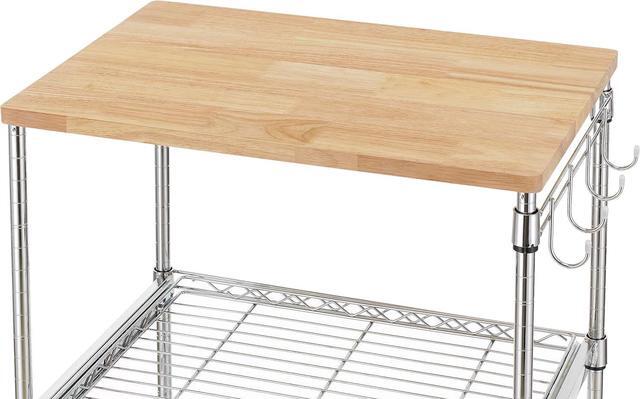Alt view image 5 of 7 - Finnhomy 3-Tier Rolling Kitchen Cart, Microwave Cart with Oak Wood Tabletop and Drawer Slider, Coffee Cart & Food Service Cart with Hooks, Chrome