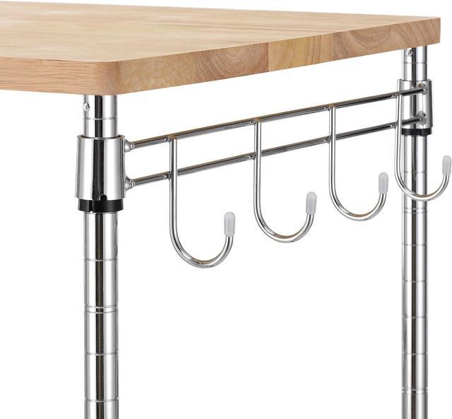 Alt view image 6 of 7 - Finnhomy 3-Tier Rolling Kitchen Cart, Microwave Cart with Oak Wood Tabletop and Drawer Slider, Coffee Cart & Food Service Cart with Hooks, Chrome