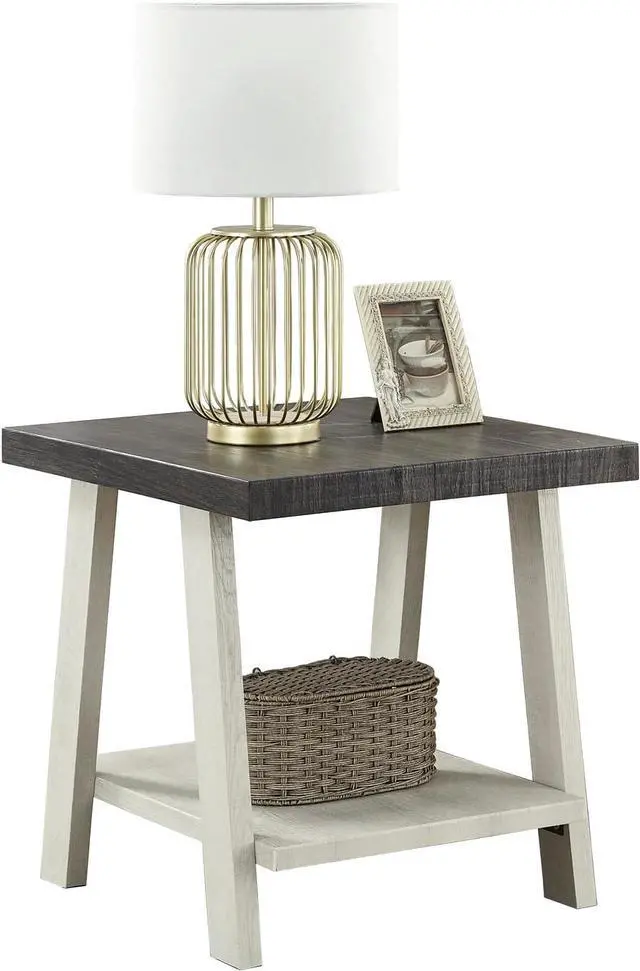 Alt view image 4 of 4 - Roundhill Furniture Athens Contemporary Wood Shelf End Table, Weathered Charcoal and Beige