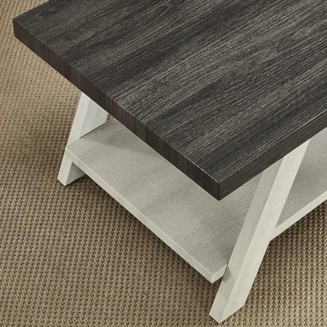 Alt view image 3 of 4 - Roundhill Furniture Athens Contemporary Wood Shelf End Table, Weathered Charcoal and Beige