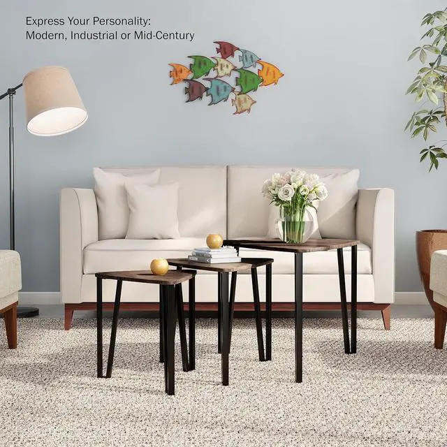 Alt view image 6 of 7 - LAVISH HOME Nesting Set of 3, Modern Woodgrain Look for Living Room Coffee Tables or Nightstands-Contemporary Accent Decor Furniture