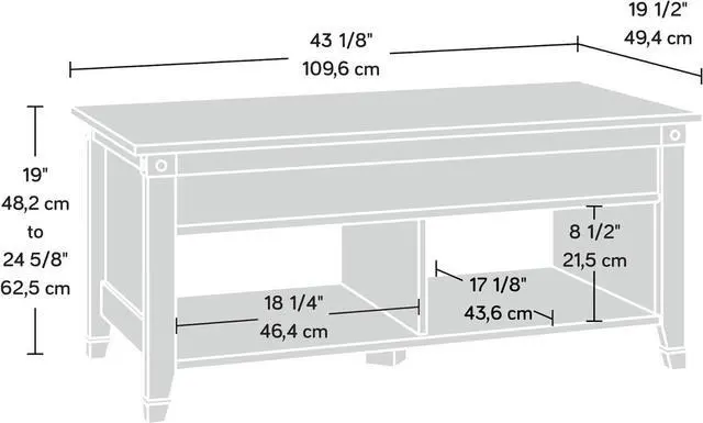 Alt view image 3 of 7 - Sauder Carson Forge Rustic Lift Top Coffee Storage Industrial Living Room Table, L: 43.15" x W: 19.45" x H: 18.98", Lintel Oak Finish