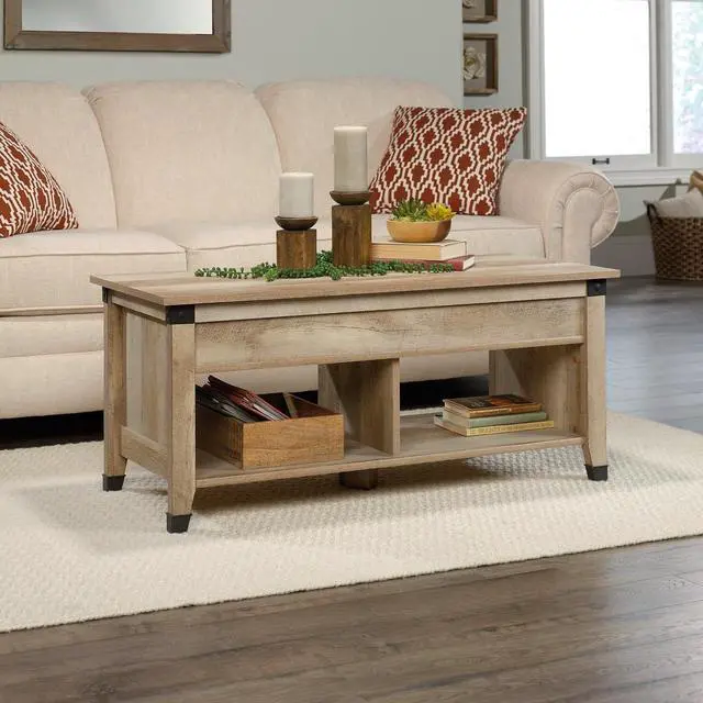 Alt view image 2 of 7 - Sauder Carson Forge Rustic Lift Top Coffee Storage Industrial Living Room Table, L: 43.15" x W: 19.45" x H: 18.98", Lintel Oak Finish